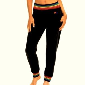Aviator Nation  Black Rainbow Ribbed Sweatpants. Size Small.
